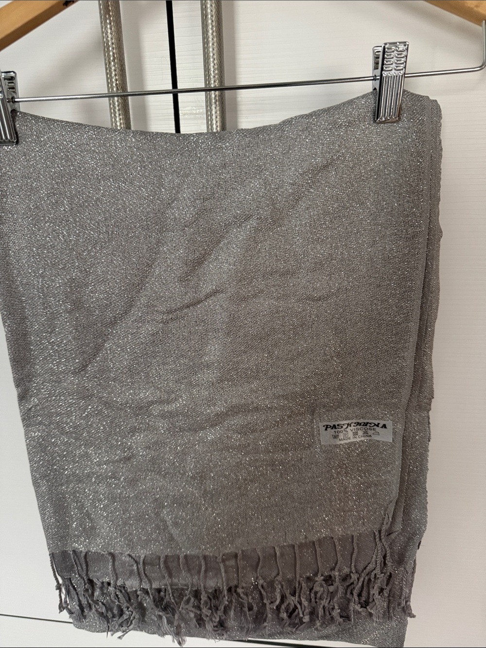 Pastis Moda Silver Metallic Fringe Scarf